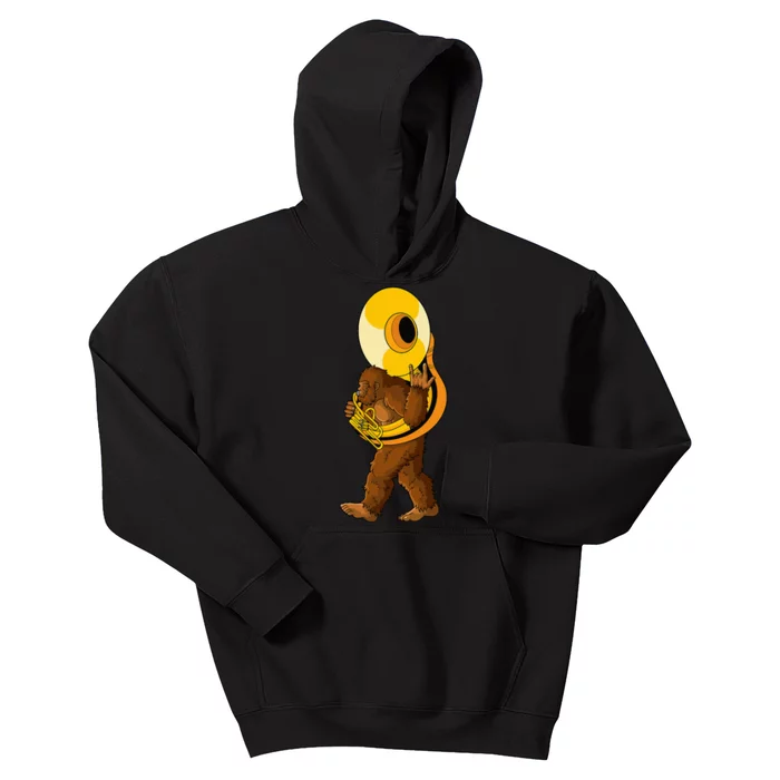 Bigfoot Playing Sousaphone Instrument Tuba Kids Hoodie