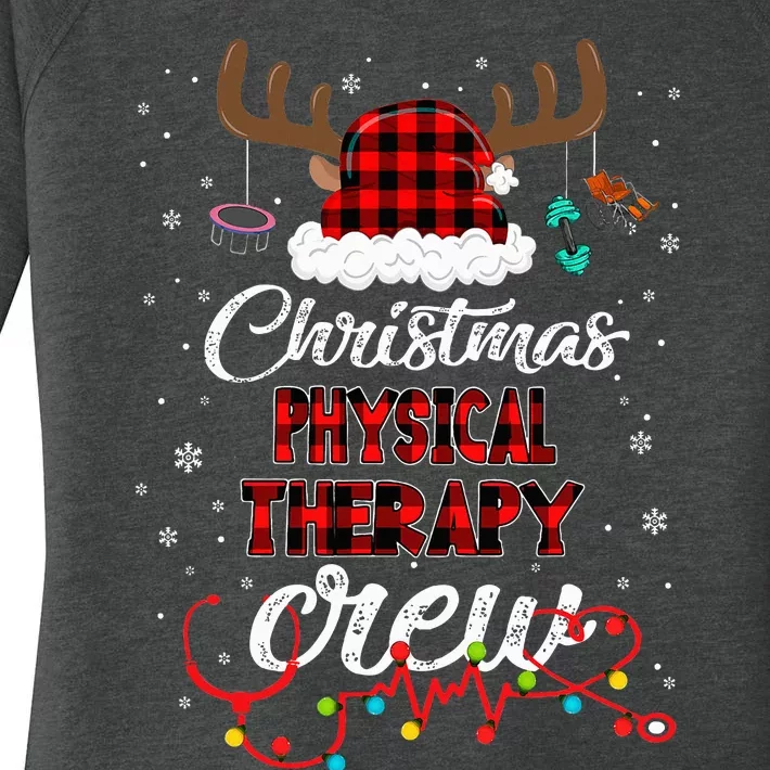 Buffalo Plaid Santa Hat Christmas Physical Therapy Crew Women's Perfect Tri Tunic Long Sleeve Shirt