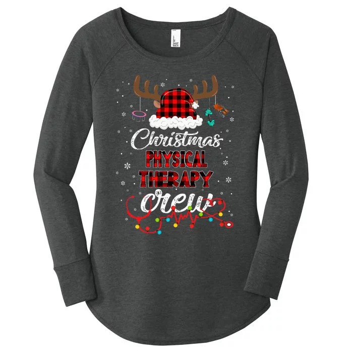 Buffalo Plaid Santa Hat Christmas Physical Therapy Crew Women's Perfect Tri Tunic Long Sleeve Shirt