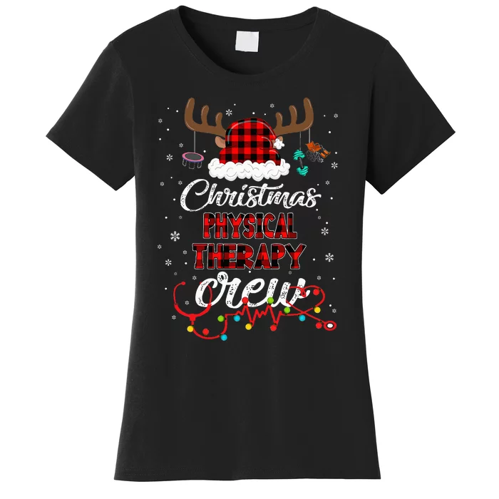 Buffalo Plaid Santa Hat Christmas Physical Therapy Crew Women's T-Shirt