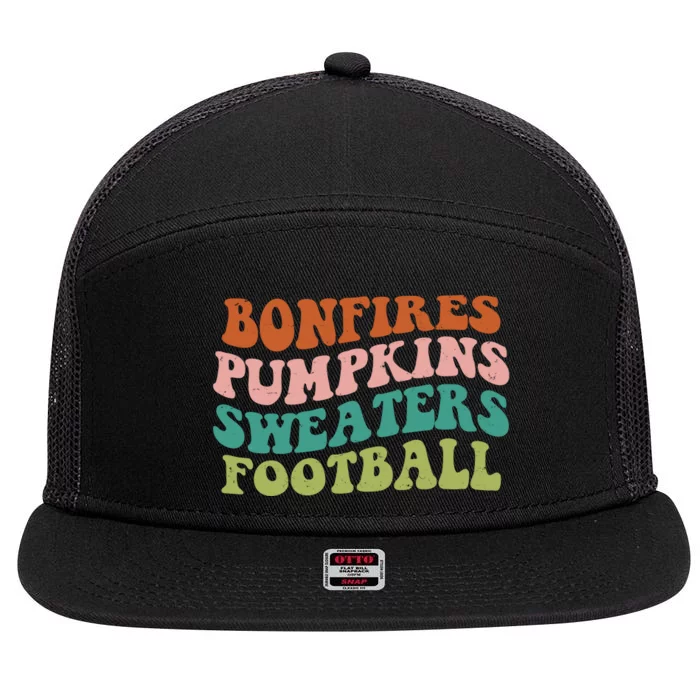 Bonfires Pumpkins Sweaters Football Fall Season 7 Panel Mesh Trucker Snapback Hat