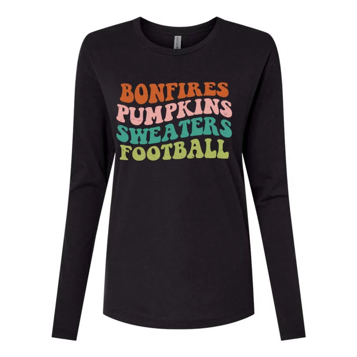 Bonfires Pumpkins Sweaters Football Fall Season Womens Cotton Relaxed Long Sleeve T-Shirt