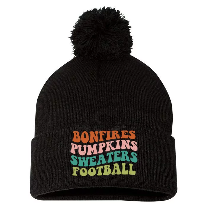 Bonfires Pumpkins Sweaters Football Fall Season Pom Pom 12in Knit Beanie