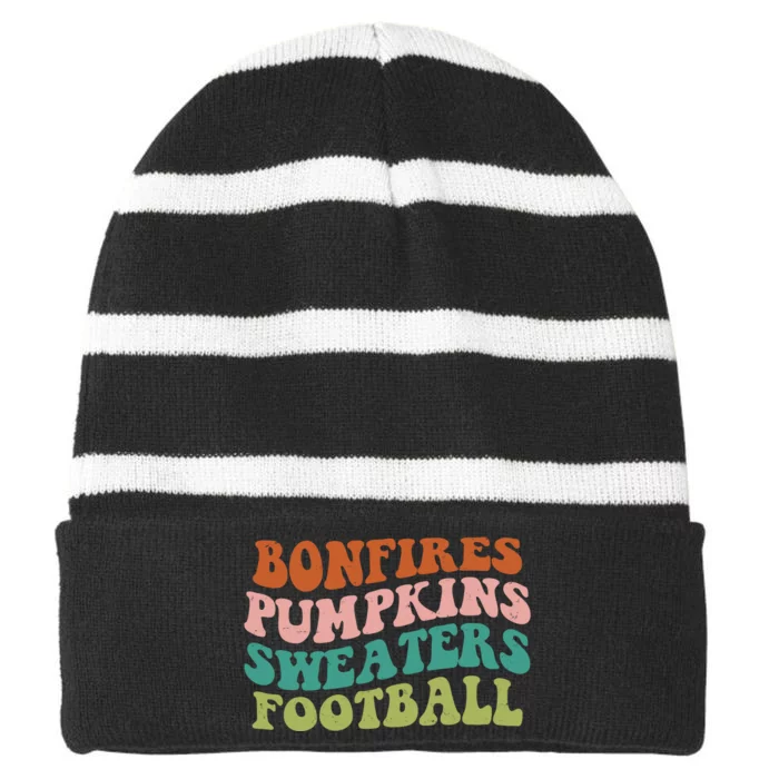 Bonfires Pumpkins Sweaters Football Fall Season Striped Beanie with Solid Band