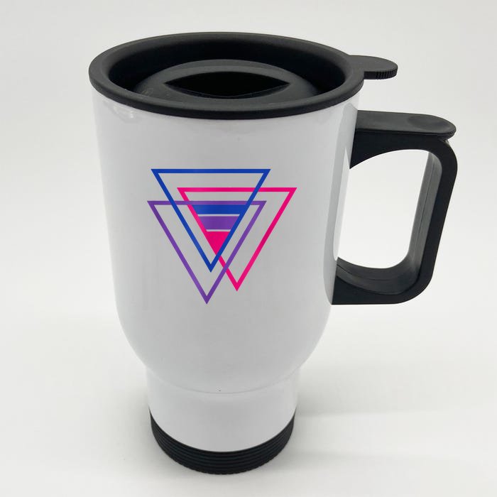 Bi Pride Triangle Shirt, BiSexual Pride Gift, Bi Flag Tee Front & Back Stainless Steel Travel Mug