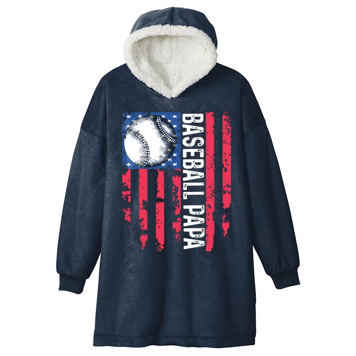 Baseball Papa Tee Coach Fathers Day Hooded Wearable Blanket