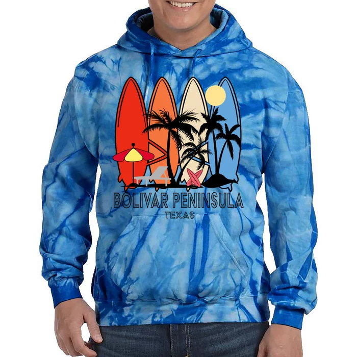 Bolivar Peninsula Texas Retro Surfer Vintage Gift Tie Dye Hoodie