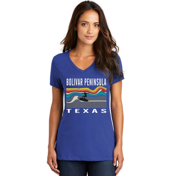 Bolivar Peninsula Texas Surfing Souvenir Meaningful Gift Women's V-Neck T-Shirt