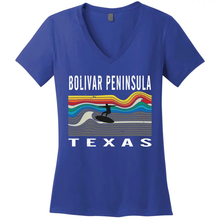 Bolivar Peninsula Texas Surfing Souvenir Meaningful Gift Women's V-Neck T-Shirt