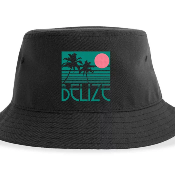 Belize Palm Trees Surf Vintage Retro Souvenir Sustainable Bucket Hat