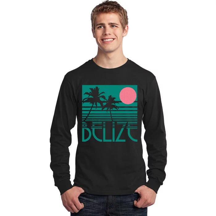 Belize Palm Trees Surf Vintage Retro Souvenir Tall Long Sleeve T-Shirt