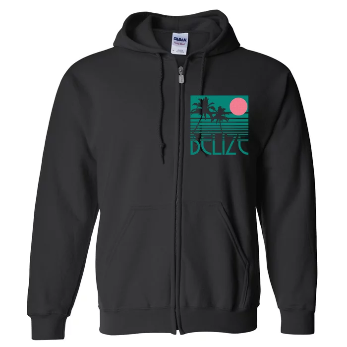 Belize Palm Trees Surf Vintage Retro Souvenir Full Zip Hoodie