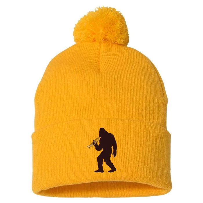 Bigfoot Playing Trumpet Music Funny Musical Instruments Pom Pom 12in Knit Beanie