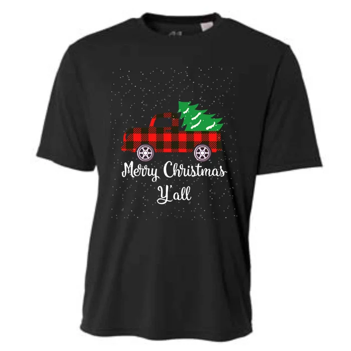 Buffalo Plaid Truck Merry Christmas YAll Red Lumberjack Cooling Performance Crew T-Shirt