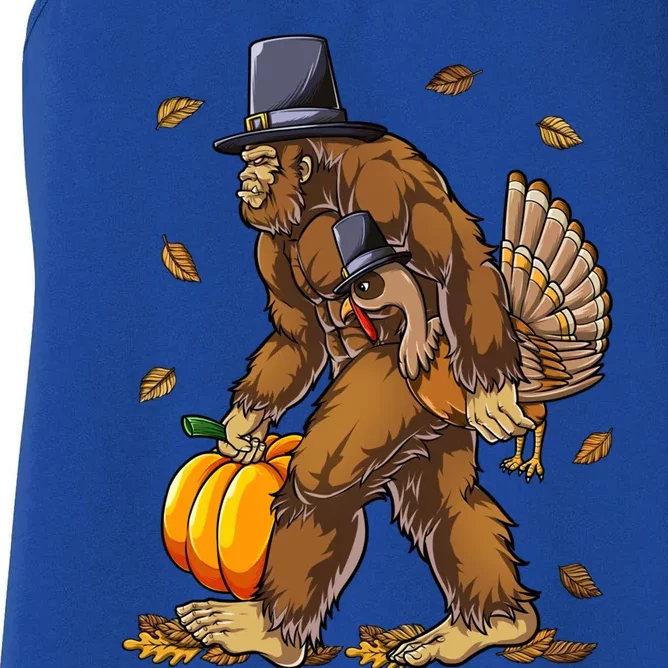 Bigfoot Pilgrim Turkey Pumpkin Thanksgiving Day Gift Women's Racerback Tank