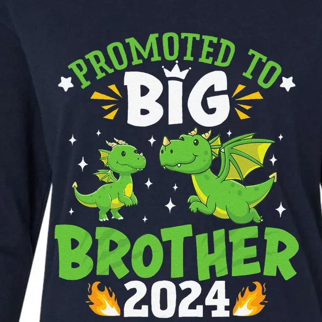 Boy Promoted To Big Brother 2024 Cute Dragons Womens Cotton Relaxed Long Sleeve T-Shirt