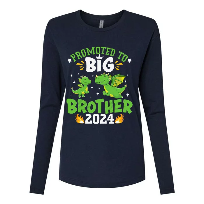 Boy Promoted To Big Brother 2024 Cute Dragons Womens Cotton Relaxed Long Sleeve T-Shirt