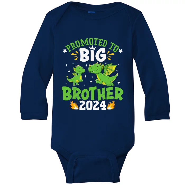 Boy Promoted To Big Brother 2024 Cute Dragons Baby Long Sleeve Bodysuit