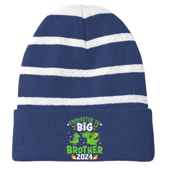 Boy Promoted To Big Brother 2024 Cute Dragons Striped Beanie with Solid Band