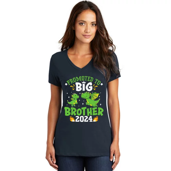 Boy Promoted To Big Brother 2024 Cute Dragons Women's V-Neck T-Shirt