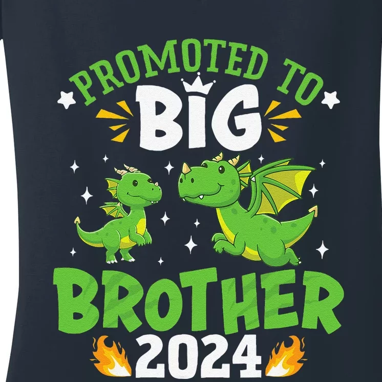 Boy Promoted To Big Brother 2024 Cute Dragons Women's V-Neck T-Shirt