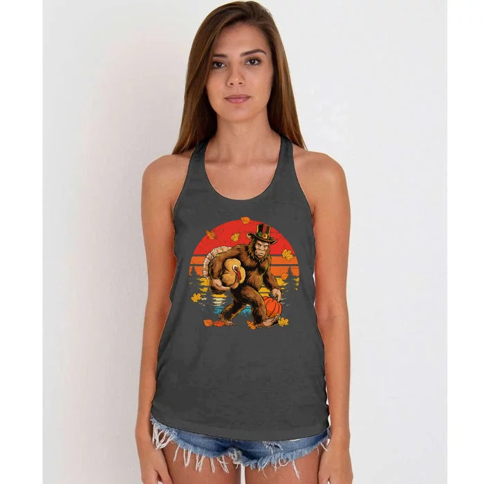 Bigfoot Pilgrim Turkey Pumpkin Thanksgiving Day Boy Women's Knotted Racerback Tank