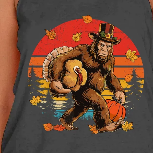 Bigfoot Pilgrim Turkey Pumpkin Thanksgiving Day Boy Women's Knotted Racerback Tank