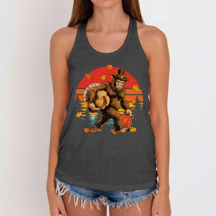 Bigfoot Pilgrim Turkey Pumpkin Thanksgiving Day Boy Women's Knotted Racerback Tank