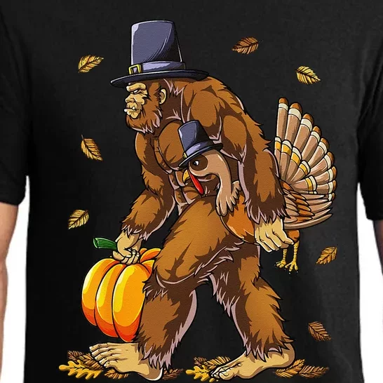 Bigfoot Pilgrim Turkey Pumpkin Thanksgiving Day Funny Pajama Set