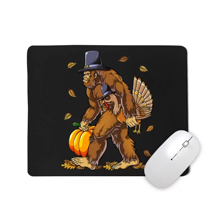 Bigfoot Pilgrim Turkey Pumpkin Thanksgiving Day Mousepad