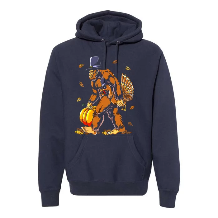 Bigfoot Pilgrim Turkey Pumpkin Thanksgiving Day Boys Premium Hoodie