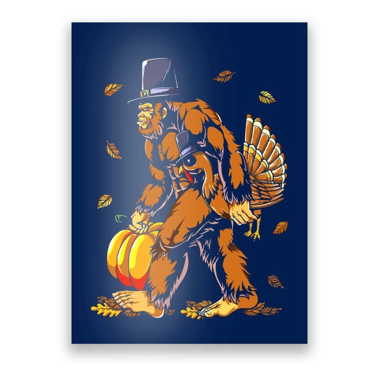 Bigfoot Pilgrim Turkey Pumpkin Thanksgiving Day Boys Poster