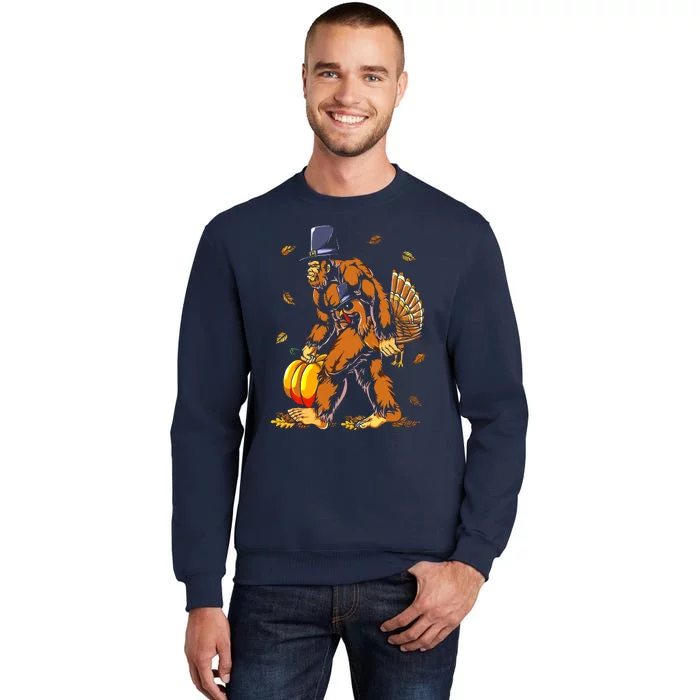 Bigfoot Pilgrim Turkey Pumpkin Thanksgiving Day Boys Tall Sweatshirt