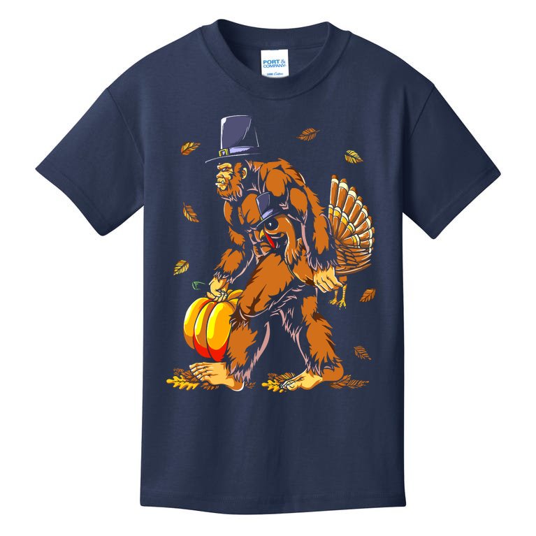 Bigfoot Pilgrim Turkey Pumpkin Thanksgiving Day Boys Kids T-Shirt