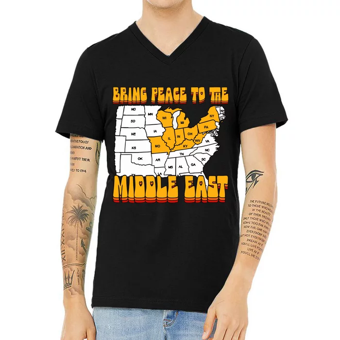 Bring Peace To The Middle East Usa Map V-Neck T-Shirt