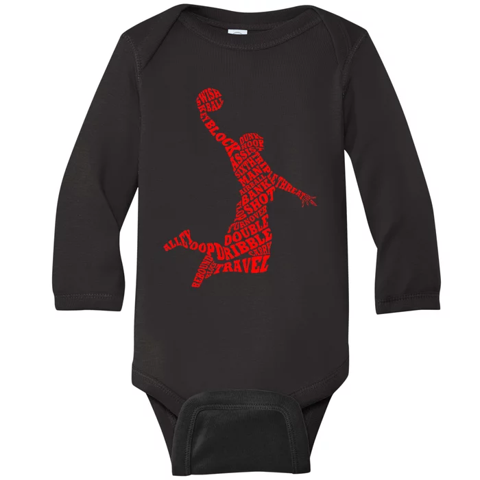 Basketball Player Typography Word Art Baby Long Sleeve Bodysuit