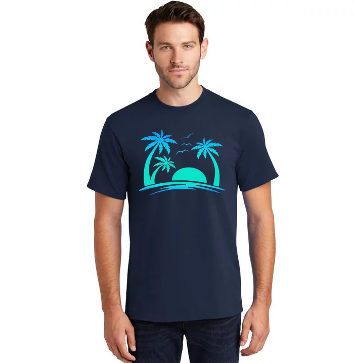 Beach Palm Tree Tropical Sunset Silhouette Sunny Lover Trip Tall T-Shirt