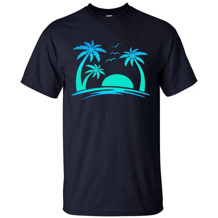 Beach Palm Tree Tropical Sunset Silhouette Sunny Lover Trip Tall T-Shirt