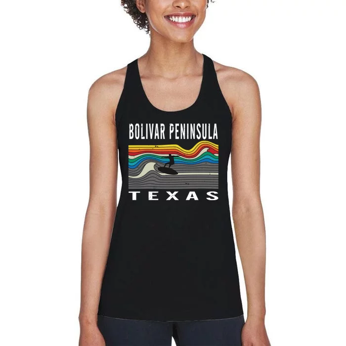 Bolivar Peninsula Texas Surfing Souvenir Women's Racerback Tank