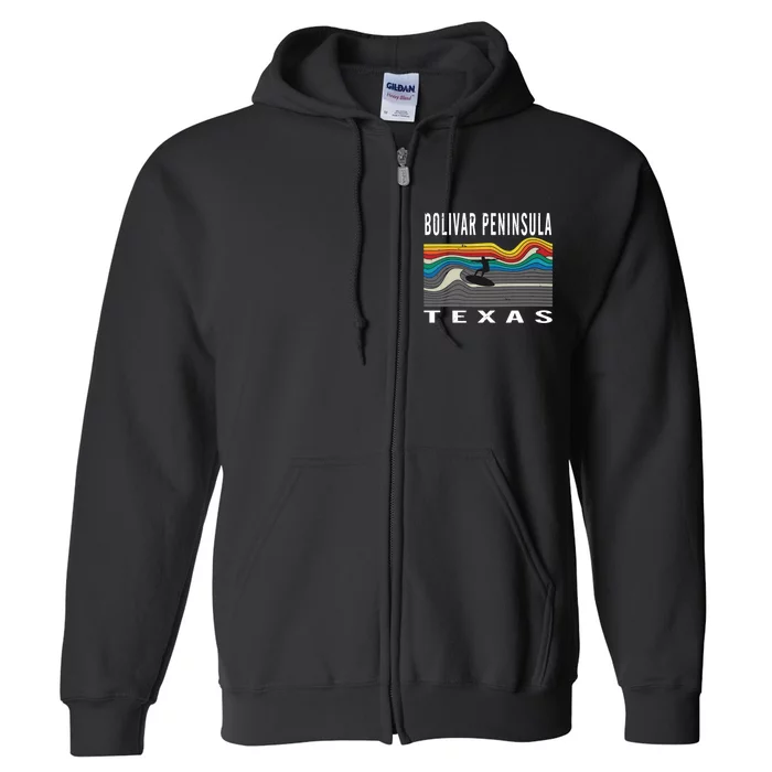 Bolivar Peninsula Texas Surfing Souvenir Full Zip Hoodie