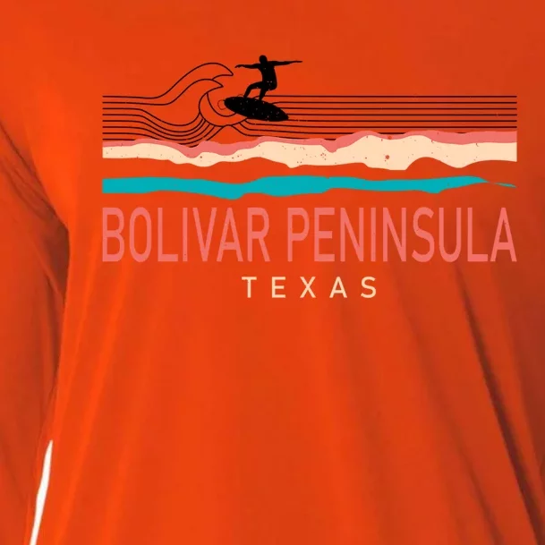 Bolivar Peninsula Texas Surfing Retro Cooling Performance Long Sleeve Crew