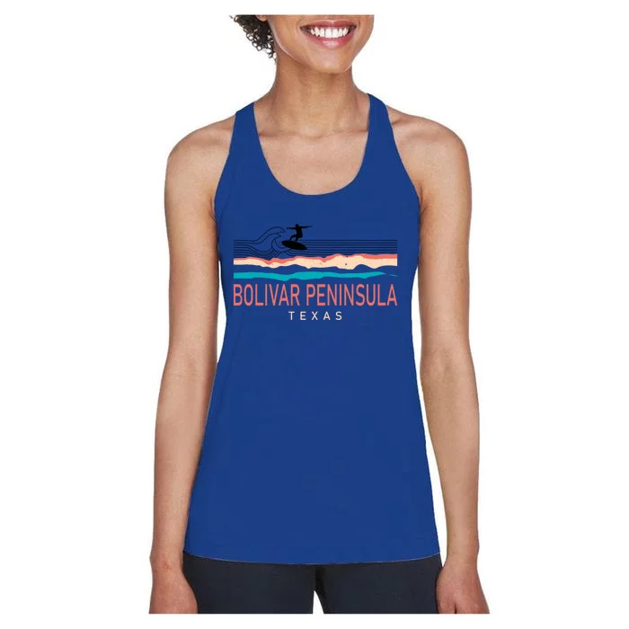 Bolivar Peninsula Texas Surfing Retro Women's Racerback Tank