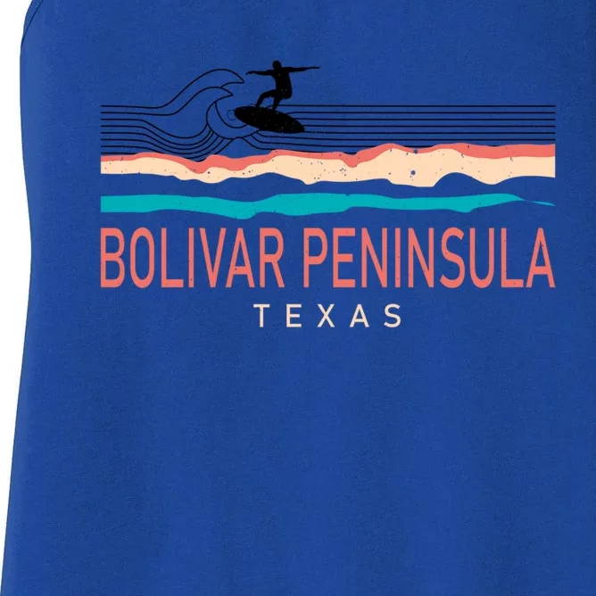 Bolivar Peninsula Texas Surfing Retro Women's Racerback Tank