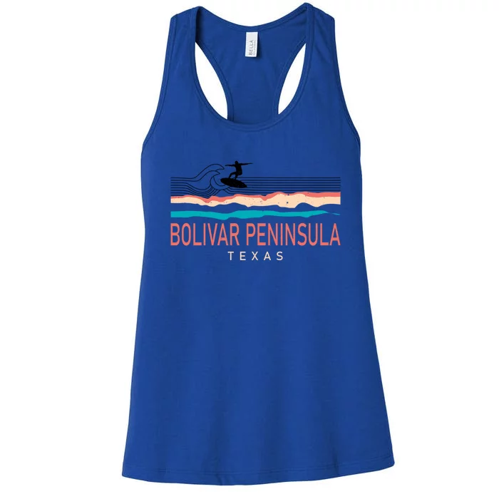 Bolivar Peninsula Texas Surfing Retro Women's Racerback Tank