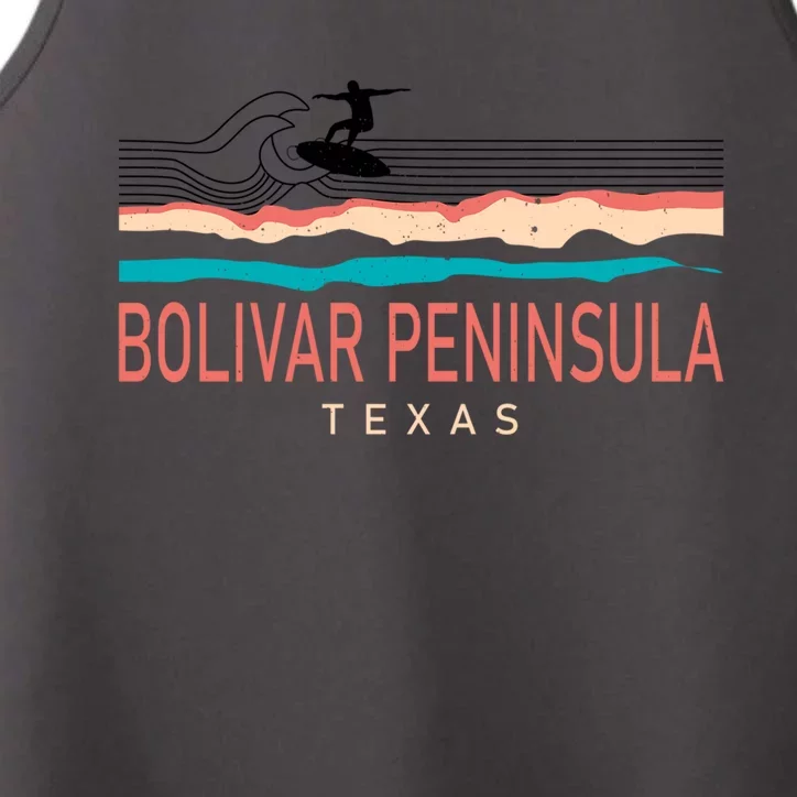 Bolivar Peninsula Texas Surfing Retro Performance Tank