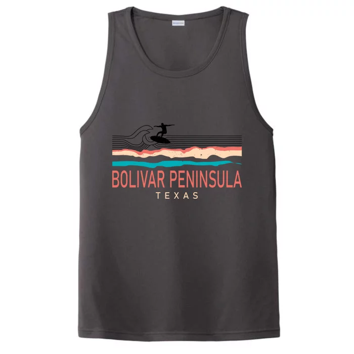 Bolivar Peninsula Texas Surfing Retro Performance Tank