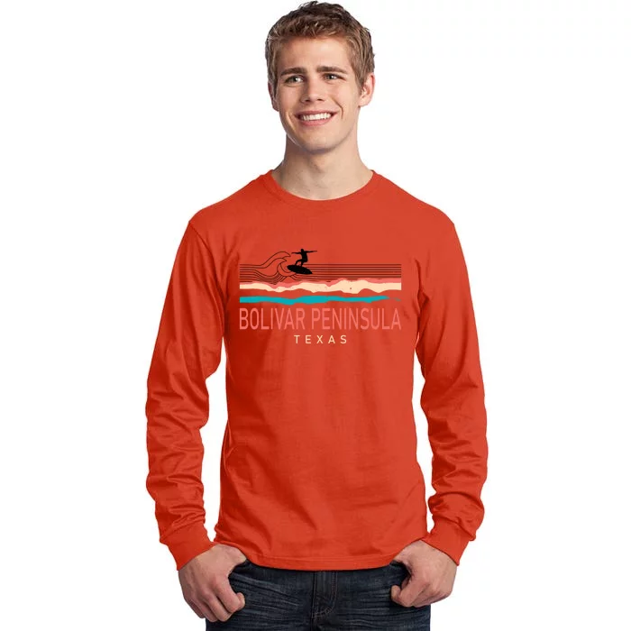 Bolivar Peninsula Texas Surfing Retro Tall Long Sleeve T-Shirt