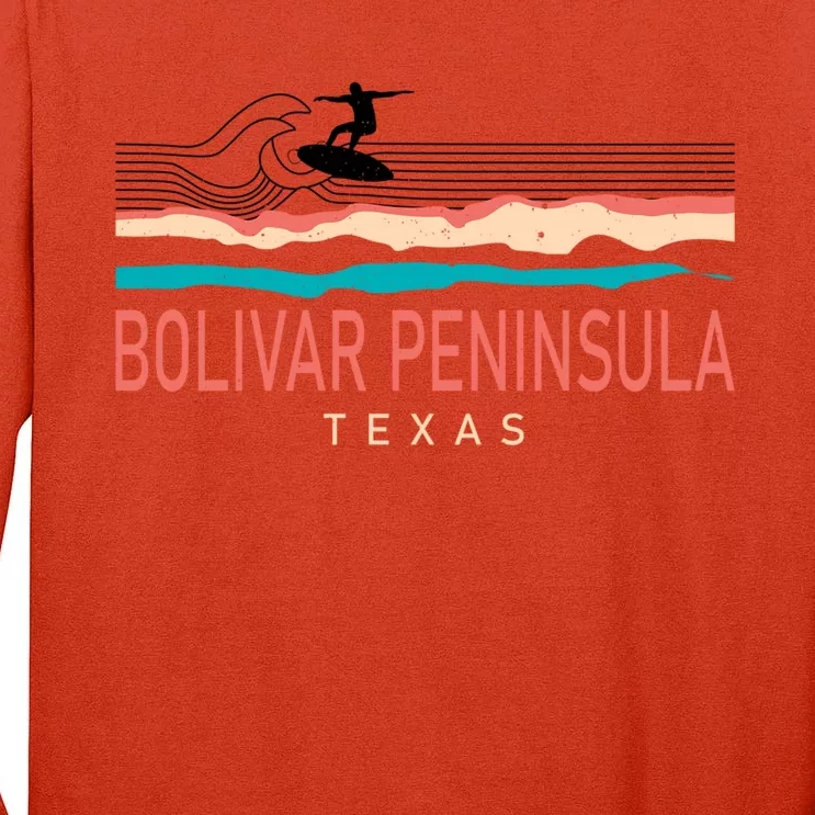 Bolivar Peninsula Texas Surfing Retro Tall Long Sleeve T-Shirt