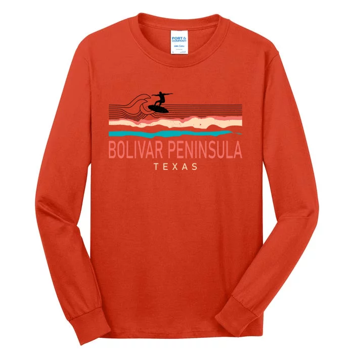 Bolivar Peninsula Texas Surfing Retro Tall Long Sleeve T-Shirt