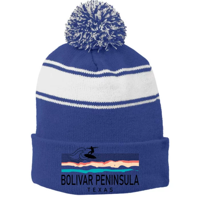 Bolivar Peninsula Texas Surfing Cool Gift Stripe Pom Pom Beanie